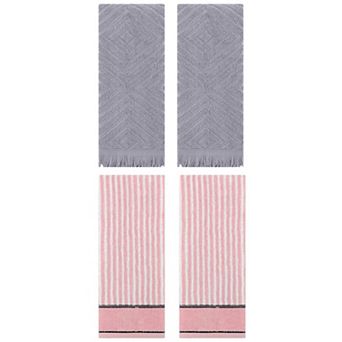 4 pc Striped and Geometric Pattern Cotton Bathroom Hand Towels, Soft Absorbent Hand Towels 13"x29"