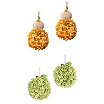 Soft Absorbent Ball Hand Towels, Set of 4 Fuzzy Towel with Wall Hook for Bathroom 7"x9"&6"x6"