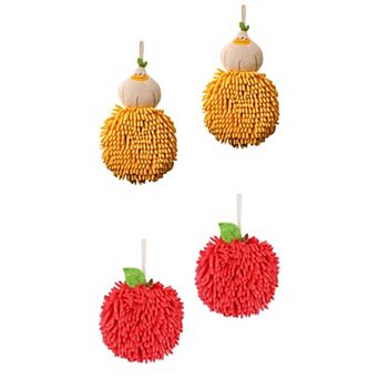 Soft Absorbent Ball Hand Towels, Set of 4 Fuzzy Towel with Wall Hook for Bathroom 7"x9"&6"x6"