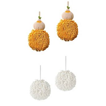 Soft Absorbent Ball Hand Towels, Set of 4 Fuzzy Towel with Wall Hook for Bathroom 7"x9"&6"x6"