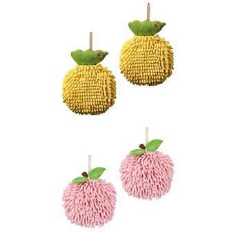 Soft Absorbent Ball Hand Towels, Set of 4 Fuzzy Towel with Wall Hook for Bathroom 7"x9"&6"x6"