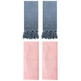 Decorative Turkish Hand Towels Set of 4, Cotton Absorbent Soft Bath Towel Set 14"x30"&13"x30"