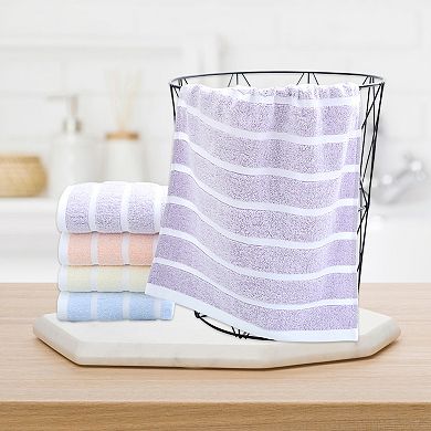 4Pcs Striped Cotton Bathroom Hand Towels, Absorbent Soft Hand Towel for Kitchen, Spa, Gym 13"x29"