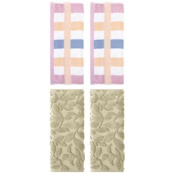 Hand Towels Set of 4 Cotton Absorbent Soft Decorative Towel for Bathroom 13"x29"&14"x30"