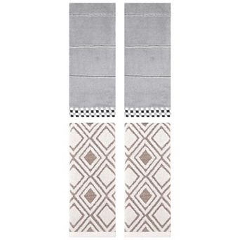 4 pc Striped Checked and Geometric Pattern Hand Towels, Absorbent Decorative Towels 14"x30"&13"x29"