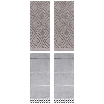 4 pc Striped Checked and Geometric Pattern Hand Towels, Absorbent Decorative Towels 14"x30"&13"x29"