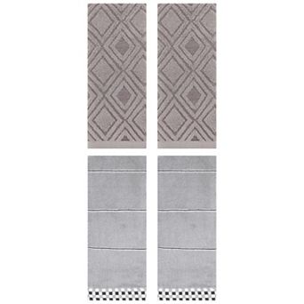 4 pc Striped Checked and Geometric Pattern Hand Towels, Absorbent Decorative Towels 14"x30"&13"x29"