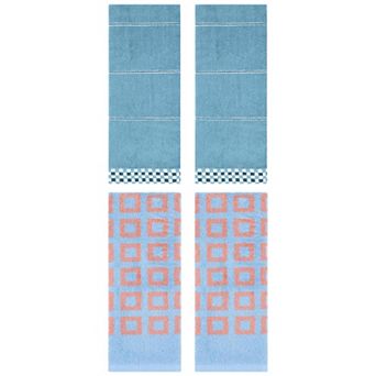 4 pc Striped Checked and Geometry Patterned Hand Towels, Absorbent Decorative Towels 14"x30"&13"x28"