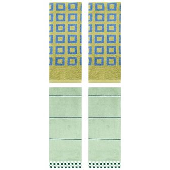 4 pc Striped Checked and Geometry Patterned Hand Towels, Absorbent Decorative Towels 14"x30"&13"x28"