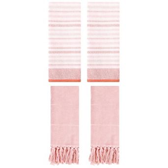 Decorative Turkish Hand Towels Set of 4, Cotton Absorbent Soft Bath Towel 14"x30"&13"x27"