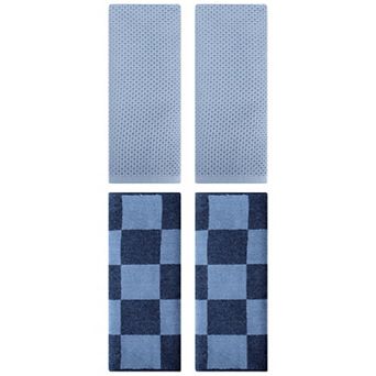 Cotton Checkered Decorative Hand Towel Set of 4, Soft Towels for Bathroom 13"x30"&14"x28"