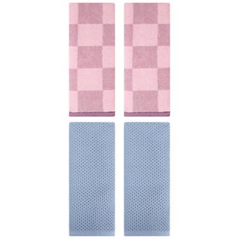Cotton Checkered Decorative Hand Towel Set of 4, Soft Towels for Bathroom 13"x30"&14"x28"