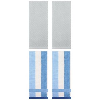 Hand Towels Set of 4 Striped Cotton Absorbent Soft Decorative Towel for Bathroom 13"x29"&14"x30"