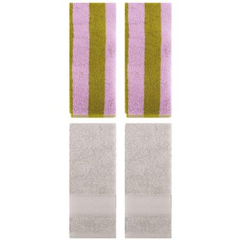 4 pc Striped Hand Towels Set, Absorbent Soft Towel for Kitchen Spa Workout 14"x30"