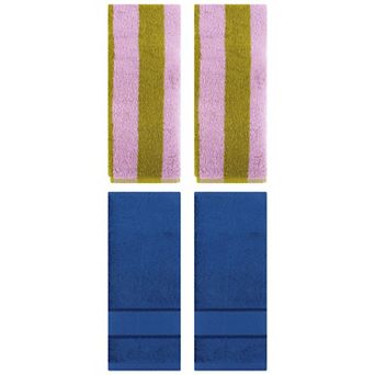 4 pc Striped Hand Towels Set, Absorbent Soft Towel for Kitchen Spa Workout 14"x30"