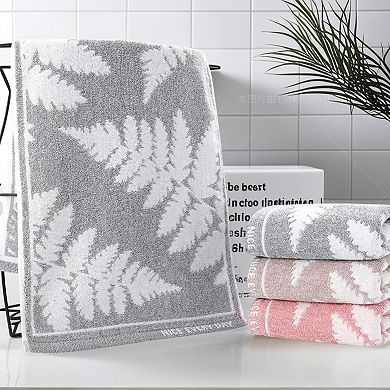 4Pcs Leaves and Striped Pattern Hand Towel Set, Absorbent Hand Towel for Bathroom 13"x29"