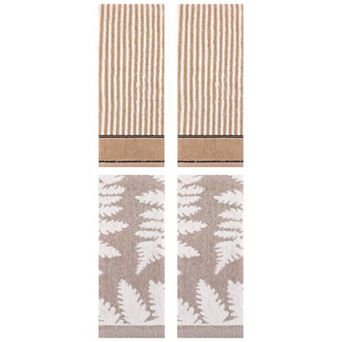 4 pc Leaves and Striped Pattern Hand Towel Set, Absorbent Hand Towel for Bathroom 13"x29"