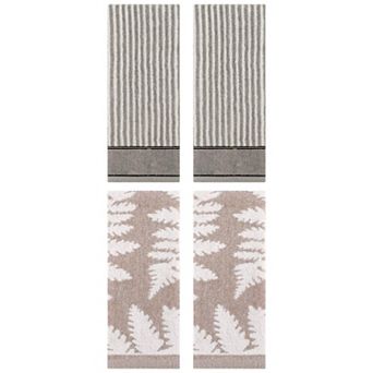 4 pc Leaves and Striped Pattern Hand Towel Set, Absorbent Hand Towel for Bathroom 13"x29"