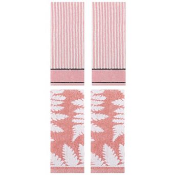 4 pc Leaves and Striped Pattern Hand Towel Set, Absorbent Hand Towel for Bathroom 13"x29"