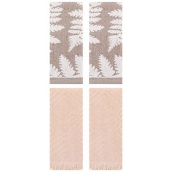 Cotton Hand Towels for Bathroom Set of 4, Geometric and Leaves Pattern Decorative Towels 13"x29"