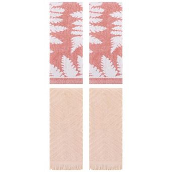 Cotton Hand Towels for Bathroom Set of 4, Geometric and Leaves Pattern Decorative Towels 13"x29"