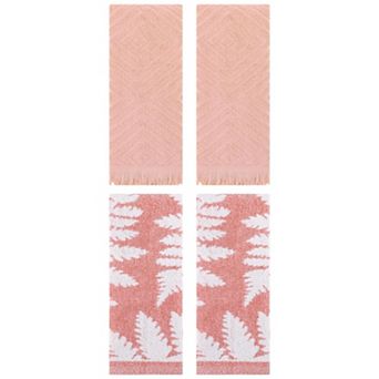 Cotton Hand Towels for Bathroom Set of 4, Geometric and Leaves Pattern Decorative Towels 13"x29"