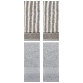 4 pc Hand Towels for Bath, Cotton Soft Absorbent Bathroom Decorative Towels 14"x30"&13"x29"