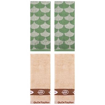 4 pc Hand Towels, Geometric and Leaves Pattern Absorbent Soft Decorative Hand Towel 13"x29"