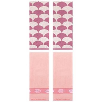 4 pc Hand Towels, Geometric and Leaves Pattern Absorbent Soft Decorative Hand Towel 13"x29"