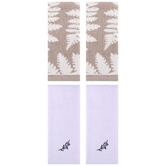 4 pc Leaves Pattern and Floral Embroidered Hand Towel Set, Absorbent Hand Towel for Decor 13"x29"