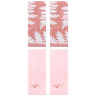 4 pc Leaves Pattern and Floral Embroidered Hand Towel Set, Absorbent Hand Towel for Decor 13"x29"