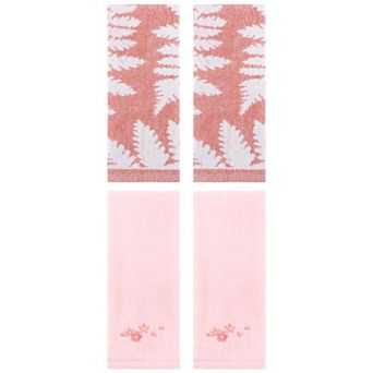 4 pc Leaves Pattern and Floral Embroidered Hand Towel Set, Absorbent Hand Towel for Decor 13"x29"