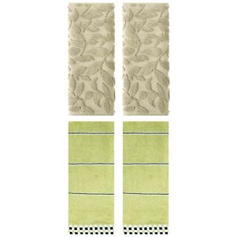 4 pc Striped Checked and Jacquard Pattern Hand Towel Set, Absorbent Soft Decorative Towels 14"x30"