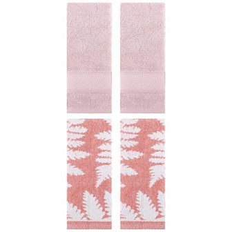 Hand Towels Set of 4 for Bathroom, Cotton Absorbent Bathroom Decorative Towels 14"x30"&13"x29"