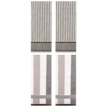 Hand Towels Set of 4 Striped Cotton Absorbent Soft Decorative Towels for Bathroom 13"x29"