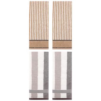 Hand Towels Set of 4 Striped Cotton Absorbent Soft Decorative Towels for Bathroom 13"x29"