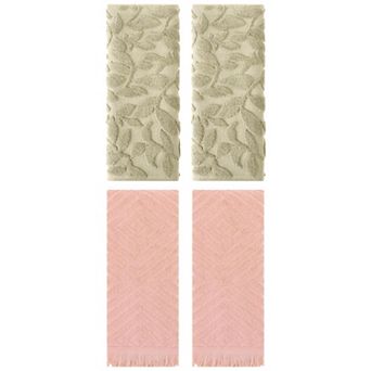 4 pc Jacquard and Geometric Pattern Boho Decorative Hand Towels, Cotton Soft Towels 14"x30"&13"x29"