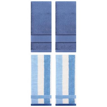 Hand Towels Set of 4 Striped Cotton Absorbent Soft Decorative Towel for Bath 13"x29"&14"x30"