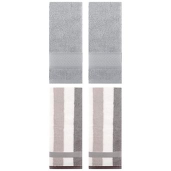 Hand Towels Set of 4 Striped Cotton Absorbent Soft Decorative Towel for Bath 13"x29"&14"x30"