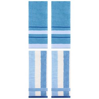 Hand Towels Set of 4 Striped Absorbent Soft Decorative Towel for Bathroom 13"x29"