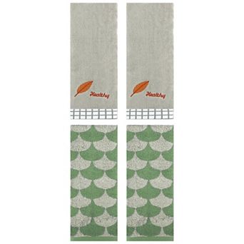 4 pc Hand Towels, Geometric and Leaves Pattern Absorbent Soft Decorative Hand Towels 13"x29"