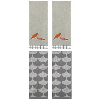 4 pc Hand Towels, Geometric and Leaves Pattern Absorbent Soft Decorative Hand Towels 13"x29"