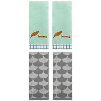 4 pc Hand Towels, Geometric and Leaves Pattern Absorbent Soft Decorative Hand Towels 13"x29"