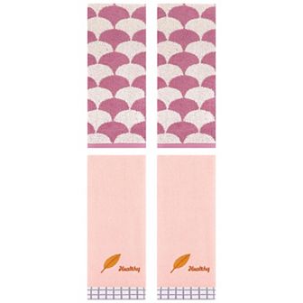 4 pc Hand Towels, Geometric and Leaves Pattern Absorbent Soft Decorative Hand Towels 13"x29"