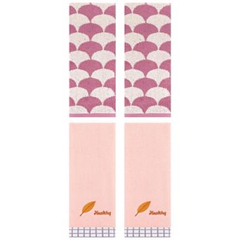 4 pc Hand Towels, Geometric and Leaves Pattern Absorbent Soft Decorative Hand Towels 13"x29"