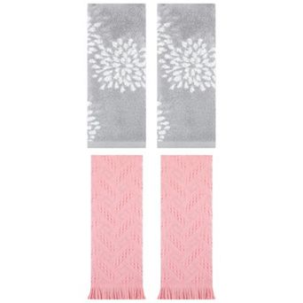 4 pc Jacquard Pattern Hand Towels, Cotton Absorbent Soft Decorative Hand Towel 14"x30"&13"x29"