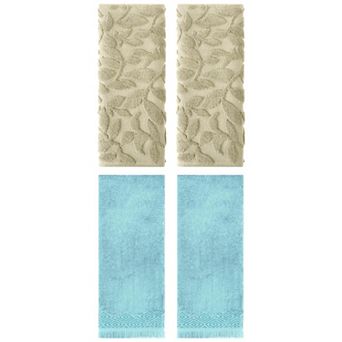 4 pc Jacquard and Geometric Pattern Boho Decorative Hand Towels, Soft Hand Towel Set 14"x30"&13"x29"