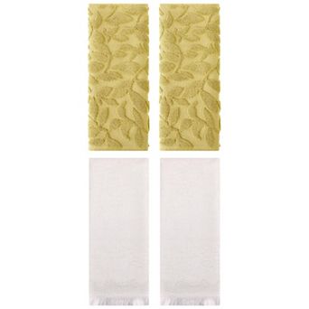4 pc Jacquard and Geometric Pattern Boho Decorative Hand Towels, Soft Hand Towel Set 14"x30"&13"x29"