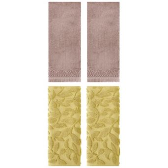 4 pc Jacquard and Geometric Pattern Boho Decorative Hand Towels, Soft Hand Towel Set 14"x30"&13"x29"