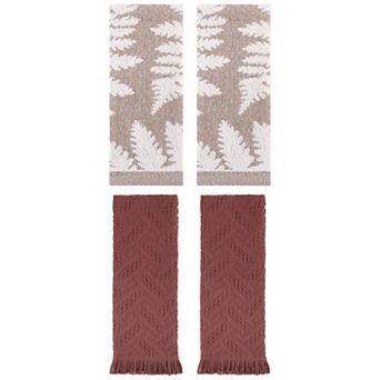 4 pc Leaves Pattern and Jacquard Pattern Hand Towels, Soft Absorbent Decorative Towel Set 13"x29"